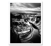 Wall Art Print Glen Canyon Colorado River Bend Black and White Photograph High Contrast Dramatic Landscape Art Framed Artery8 White W12 inch x H16 inch