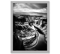 Wall Art Print Glen Canyon Colorado River Bend Black and White Photograph High Contrast Dramatic Landscape Artwork Framed A4 Artery8 Grey A4