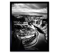 Wall Art Print Glen Canyon Colorado River Bend Black and White Photograph High Contrast Dramatic Landscape Art Framed Artery8 Black W12 inch x H16 inch