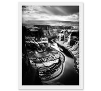 Wall Art Print Glen Canyon Colorado River Bend Black and White Photograph High Contrast Dramatic Landscape Artwork Framed A4 Artery8 White A4