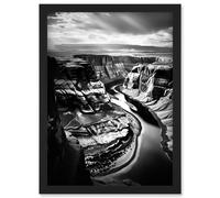 Wall Art Print Glen Canyon Colorado River Bend Black and White Photograph High Contrast Dramatic Landscape Artwork Framed A4 Artery8 Black A4