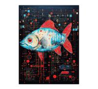 Wall Art Print Gods Blue Fish Unclassified Creation Files Robot Hybrid Secret Military Schematic Futuristic Arcane Manuscript Gift For Him Man Cave Po Artery8 Multi W24 inch x H32 inch