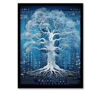 Wall Art Print Gods Tree Blue Robot Hybrid Secret Military Schematic Futuristic Complex Arcane Manuscript Gift For Him Man Cave Art Framed Artery8 Black A4