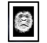 Wall Art Print Gorilla Monkey Ape Face Framed Artery8 Black W7 inch x H9 inch