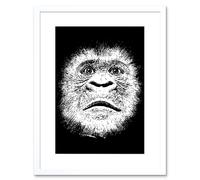 Wall Art Print Gorilla Monkey Ape Face Framed Artery8 White W7 inch x H9 inch