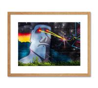 Wall Art Print Graffiti Easter Island Head Laser Art Black Framed 9x7 inch Artery8 Beige W7 inch x H9 inch