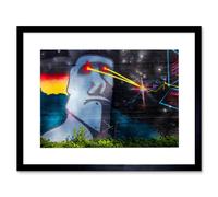Wall Art Print Graffiti Easter Island Head Laser Art Black Framed 9x7 inch Artery8 Black W7 inch x H9 inch