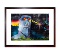 Wall Art Print Graffiti Easter Island Head Laser Art Black Framed 9x7 inch Artery8 Brown W7 inch x H9 inch