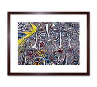 Wall Art Print Graffiti Psychedelic Colourful Faces Framed Artery8 Brown W7 inch x H9 inch