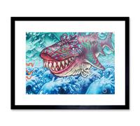 Wall Art Print Graffiti Shoe Shark Mural Street Art Framed Artery8 Black W7 inch x H9 inch