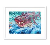 Wall Art Print Graffiti Shoe Shark Mural Street Art Framed Artery8 White W7 inch x H9 inch