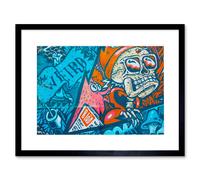Wall Art Print Graffiti Skull Fox Mural Framed Artery8 Black W7 inch x H9 inch