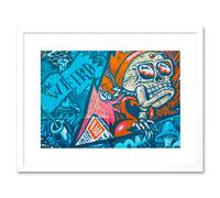 Wall Art Print Graffiti Skull Fox Mural Framed Artery8 White W7 inch x H9 inch