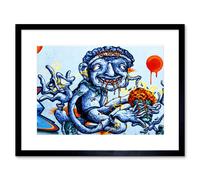 Wall Art Print Graffiti Weird Guy Eating Framed Artery8 Black W7 inch x H9 inch