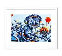 Wall Art Print Graffiti Weird Guy Eating Framed Artery8 White W7 inch x H9 inch