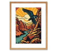 Wall Art Print Grand Canyon Sunset Modern Landscape Rockabilly Americana 50s Artwork Framed 9X7 Inch Artery8 Beige W7 inch x H9 inch