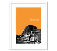 Wall Art Print Grassmarket Edinburgh Scotland Scottish Landmark Orange Framed Art Artery8 White W7 inch x H9 inch