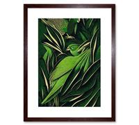 Wall Art Print Green Modern Vintage Retro Abstract Jungle Tropical Leaves Parrots Artwork Framed 9X7 Inch Artery8 Brown W7 inch x H9 inch