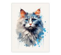 Artery8 Grey Point Ragdoll With Blue Eyes Cat Lover Gift Pet Portrait Bright Artwork Painting Extra Large XL Wall Art Poster Print