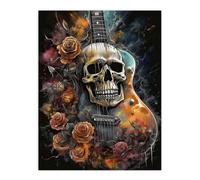 Wall Art Print Guitar With Roses And Skull Conceptual Painting Electric Floral Melodic Metal Poster Artery8 Multi W24 inch x H32 inch