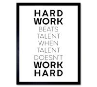 Wall Art Print Gym Motivation Hard Work Beats Talent Inspirational Exercise Art Framed Artery8 Black W12 inch x H16 inch
