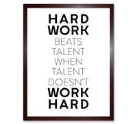 Wall Art Print Gym Motivation Hard Work Beats Talent Inspirational Exercise Art Framed Artery8 Brown W12 inch x H16 inch