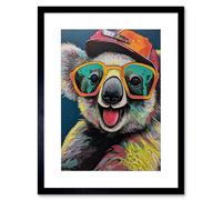 Wall Art Print Happy Koala Bear Sunglasses and Hat Modern Pop Artwork Framed 9X7 Inch Artery8 Black W7 inch x H9 inch