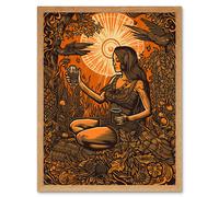 Wall Art Print Harvest Ritual Libations Modern Pagan Art Framed Artery8 Light Oak W12 inch x H16 inch
