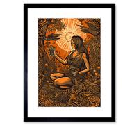 Wall Art Print Harvest Ritual Libations Modern Pagan Artwork Framed 9X7 Inch Artery8 Black W7 inch x H9 inch