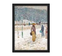 Wall Art Print Hassam New York Street Snow Winter Impressionist Painting Large Framed Wall Décor Art Artery8 Black W18 inch x H24 inch