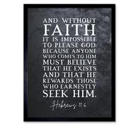 Wall Art Print Hebrews 11:6 Without Faith it is Impossible to Please God Christian Bible Verse Quote Scripture Typography Art Framed Artery8 Black W12 inch x H16 inch
