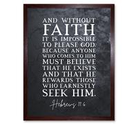 Wall Art Print Hebrews 11:6 Without Faith it is Impossible to Please God Christian Bible Verse Quote Scripture Typography Art Framed Artery8 Brown W12 inch x H16 inch