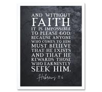 Wall Art Print Hebrews 11:6 Without Faith it is Impossible to Please God Christian Bible Verse Quote Scripture Typography Art Framed Artery8 White W12 inch x H16 inch