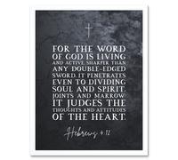 Wall Art Print Hebrews 4:12 The Word of God is Living and Active Christian Bible Verse Quote Scripture Typography Art Framed Artery8 White W12 inch x H16 inch