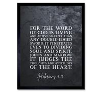 Wall Art Print Hebrews 4:12 The Word of God is Living and Active Christian Bible Verse Quote Scripture Typography Art Framed Artery8 Black W12 inch x H16 inch