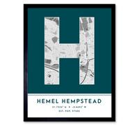 Wall Art Print Hemel Hempstead England United Kingdom City Map Modern Typography Stylish Letter Framed Word Wee Blue Coo Teal W12 inch x H16 inch