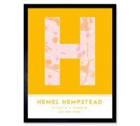 Wall Art Print Hemel Hempstead England United Kingdom City Map Modern Typography Stylish Letter Framed Word Wee Blue Coo Yellow W12 inch x H16 inch