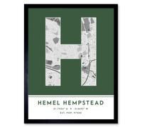 Wall Art Print Hemel Hempstead England United Kingdom City Map Modern Typography Stylish Letter Framed Word Wee Blue Coo Green W12 inch x H16 inch