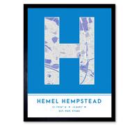Wall Art Print Hemel Hempstead England United Kingdom City Map Modern Typography Stylish Letter Framed Word Wee Blue Coo Blue W12 inch x H16 inch