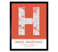 Wall Art Print Hemel Hempstead England United Kingdom City Map Modern Typography Stylish Letter Framed Word Wee Blue Coo Orange W12 inch x H16 inch