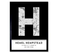 Wall Art Print Hemel Hempstead England United Kingdom City Map Modern Typography Stylish Letter Framed Word Wee Blue Coo Black W12 inch x H16 inch