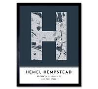 Wall Art Print Hemel Hempstead England United Kingdom City Map Modern Typography Stylish Letter Framed Word Wee Blue Coo Navy W12 inch x H16 inch
