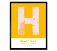 Wall Art Print Hempstead United States City Map Modern Typography Stylish Letter Framed Word Wee Blue Coo Yellow W12 inch x H16 inch