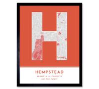 Wall Art Print Hempstead United States City Map Modern Typography Stylish Letter Framed Word Wee Blue Coo Orange W12 inch x H16 inch