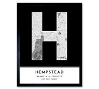 Wall Art Print Hempstead United States City Map Modern Typography Stylish Letter Framed Word Wee Blue Coo Black W12 inch x H16 inch