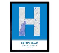 Wall Art Print Hempstead United States City Map Modern Typography Stylish Letter Framed Word Wee Blue Coo Blue W12 inch x H16 inch
