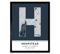 Wall Art Print Hempstead United States City Map Modern Typography Stylish Letter Framed Word Wee Blue Coo Navy W12 inch x H16 inch