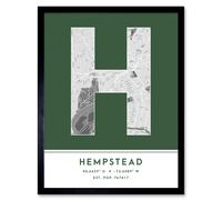 Wall Art Print Hempstead United States City Map Modern Typography Stylish Letter Framed Word Wee Blue Coo Green W12 inch x H16 inch