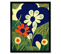 Wall Art Print Henri Matisse Style Floral Meadow Abstract Macro Art Framed Artery8 Black W12 inch x H16 inch
