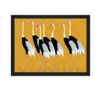 Wall Art Print Herons Cranes Flock Birds Ogata Korin Vintage Monochrome Mustard Yellow Large Framed Wall Décor Art Artery8 Black W18 inch x H24 inch